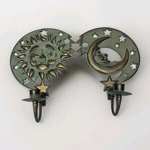 Vtg 1994 PartyLight Vintage Sun And Moon Candle Holder Sconces Brass Celestial